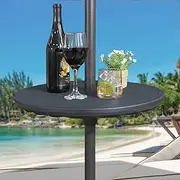 ABBLE 20'' Outdoor Adjustable All Weather Umbrella Table for Beach Patio Garden Poolside Accessory Umbrella Table Top Portable Round Table Fit 38mm (1.49in) Umbrella Pole (Black)