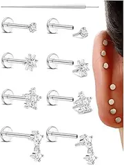 [Kakonia] 20G 18G 16G Helix Piercings Tragus Piercing for Women Stainless Steel Threadless Nose Piercing Push in Flat Back Stud Earrings Gold Silver Lip Labret Conch Medusa Nostril Cartilage Helix