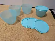 Set of 4 TUPPERWARE Refrigerator Bowls 14 oz TEAL Nesting Stacking NEW