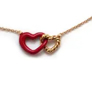 New DAVID YURMAN Double Heart Pendant Necklace in 18K Gold and Red Enamel 18"