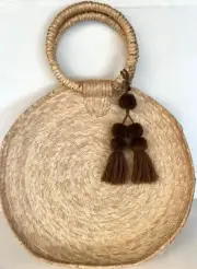 LILIA LARGE BROWN DOUBLE TASSEL HAND BAG CHARM ACCESSORY, TOTE DUFFLE BACKPACK