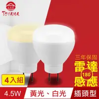 在飛比找PChome24h購物優惠-TOYAMA特亞馬 LED雷達感應燈4.5W 插頭型4入組(