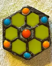 Small Hexagonal Stained Glass Box, Lime Green, Fire polished Glass,