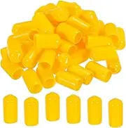 TOP-VIGOR 200Pcs Rubber End Caps, 10mm ID Round Flexible Screw End Caps Thread Protectors, Yellow Vinyl Bolt Covers Rubber Covers for Screws, Tubes, Cables, Wires, etc