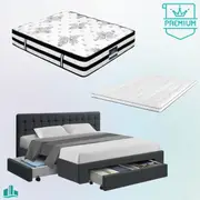 King Premium Package | Trinity Bed Charcoal, Algarve Euro Top Mattress (Medium Firm) & Deluxe Mattress Topper!