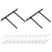 2Set 2 Rods Floating Shelf Brackets, 6" 6 Holes Iron Shelf Supports, Black