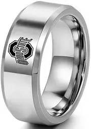 OSU' Ohio O State buckeyes Ring Band Titanium Steel Silver Black Jewellery Band for Fans