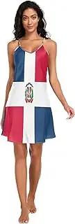 [RPLIFE] Dominican Republic Flag Satin Slip Dress, Spaghetti Strap Nightgowns for Women, Sleeveless Night Shirts for Woman, S
