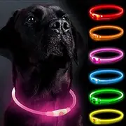 LED Dog Collar, Light Up Dog Collars,Rechargeable Dog Lights for Night WalkingUniversal, Reusable Safety Necklace for Small Medium Large Dogs (Pink)