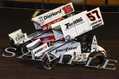KYLE LARSON & DONNY SCHATZ SPRINT CARS RACING ON TRACK 13X19 GLOSSY POSTER #W2