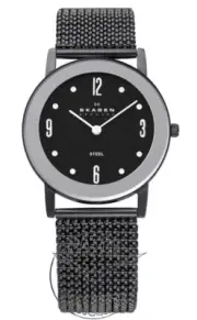 Skagen 39LMSM1 Black Dial, Black Case & Stretchy Mesh Band Ladies Watch