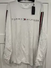 Tommy Hilfiger Long Sleeve T Shirt Mens Large White Casual Preppy Tee