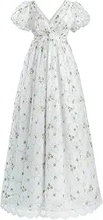 [FCCAM FCCAM] FCCAM Regency Dresses for Women V-Neck Empire Waist 1800s Victorian Costume Ball Gown
