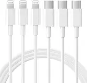 USB-C to Lightning Cable, 1.8 m, White, 3-Pack, MFi Certified Fast Charging Cord for iPhone 14/13/12/11/XS/iPad