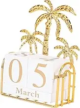 VANZACK 1 Set Wooden Calendar Decoration Day Sign Perpetual Flip Calendar Chart Desk Date Display Gold Year Standing Board Digital Clock Perpetual Desk New Year Calendars Table Office Iron