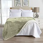 Great Bay Home Sherpa Fleece and Velvet Plush Full/Queen Throw Blanket Loden Green, Thick Blanket for Chair, Sofa, or Bed. Warm, Reversible, Soft Fleece Throw Blanket. Kinsley Collection, Loden Green