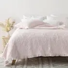 Pink Ruffled Quilt Queen Size, Stone-Washed Microfiber Lightweight Crinkled F...