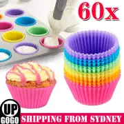 60x Round Cup Cake Silicone Baking Mould Cupcake Case DIY Bake Mold Muffin AU