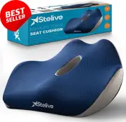 Memory Foam Seat Cushion, Coccyx & Tailbone Pain Relief, Blue/Grey