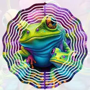 Wind Spinner 10" Adorable Trio Of Whimsical Frogs Double Sided WindSpinner
