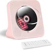 Portable CD Player with 4000mAH Battery, Desktop Bluetooth Car CD Player with Stereo Speakers, Built-in Timer, USB, AUX, FM Radio, Home Audio Boombox with LCD Screen, Remote Control (Pink), Travel