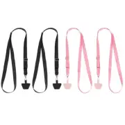 4Pcs Smart Phone Lanyard with 4 Patches, Black/Pink (73-50cm)