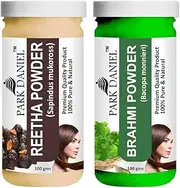 Park Daniel Pure & Natural Reetha Powder & Brahmi Powder For Hair & Scalp Treatment Combo Pack of 2 Bottles of 100 gm (200 gm)