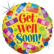 Rainbow Bandaids Get Well Soon Holographic 18" Round