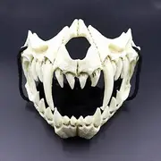 Japanese Half Tiger Mask - Ye Yaksha Dragon God Tengu Black Tortoise, Resin Skull Scary Horror Ninja Costume Props