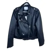 Rebecca Minkoff Faux Leather Moto Jacket XL Black Biker Style Vegan Women’s