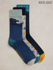 White Stuff Blue Sail Away Socks 3 Pack (F34965) | $35