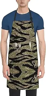 [CADREWY] Tiger Stripe Camo Print Adjustable Apron 28 x 33in Kitchen Apron with Pockets Versatile Unisex Chef Aprons, Black