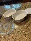 ***NEW 2 CorningWare Oval French White 2 1/2 qt Plastic & Pyrex Covers Holder***