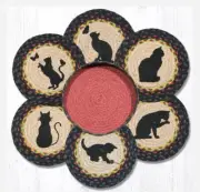 6 Braided Jute 10" Round Trivets with 1 Coordinating Basket. BLACK CATS