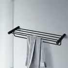 ACA Bath Storage Black Stainless Steel Rack Rail Holder Double Bars Towel Shelf