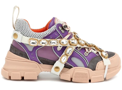 Gucci Womens Journey Flashtrek Crystal Purple Lavender Hiker Low Boot Sneaker 36