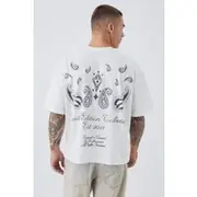 Mens Ecru Oversized Boxy Paisley Back Print T-Shirt