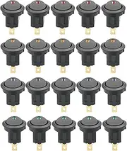 Daseeme 20Pcs 20A Round Rocker LED Light Toggle On-Off Control SPST for Car Truck ATV UTV