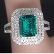 2,50 Ct Octagon Natural Emerald Diamond Ring14K solid white gold