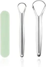 SIRLOMU Pack of 2 Tongue Cleaners, Tongue Scraper Healing Bad Breath Medical Grade Oral Hygiene, Metal Tongue Scraper, Tongue Brush Fresh Breath in Seconds (Stainless Steel)