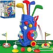 Toddler Golf Set, Upgraded Kids Golf Clubs with Putting Mat, Toys for Boys 2 3 4 5+ Years Old, Indoor Outdoor Sports Golf Toys with 4 Clubs, 8 Balls, 2 Practice Holes, Shoulder Strap, 20 PCS