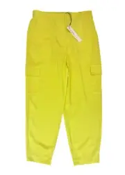 NWT Nicole Miller Yellow Satin Modern Cargo Style Dress Pants Size Large L NEW