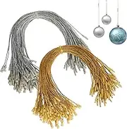 200 Pcs Christmas Ornament Hangers String, Precut Ribbon Ornament String with Snap Fastener, Suitable for Various Holiday Parties(Gold and Silver)