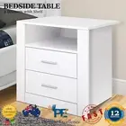 White Bedside Table Wooden Cabinet 2 Drawers Shelf Side Nightstand Unit Storage