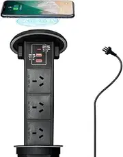 ZESHAN pop up Power Outlet Australia with Wireless Charger, 3 AC Power, 2 USB and 1 Type C Fast Charging Ports for Home/Office Conference Table and Kitchen countertop, Black