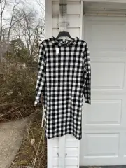 NWT Talbots Pretty Black White Check High Neck Button Back Long Sleeve Dress 2X