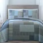 Brooklyn Loom King Quilt Set 3 Piece Blue Patchwork Stripe