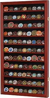 Lockable Military Challenge Coin Display Case Cabinet Rack Holder, Lockable - Mahogany Finish (Large 29"H X 16"W X 1.75"D)