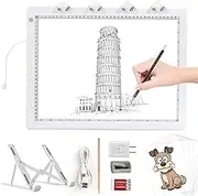 TOHETO A3 Light Pad with Foldable Stand, UL Certified Adapter, 8000 Lux Super Bright Ultra Thin Pad for Cricut Weeding Vinyl, Artist Drawing Light Box/Board/Table for Tracing, Sketching - White
