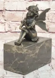 Fairy Elf bronze statue woman as a fairy dreaming sitting on a stone Figurine